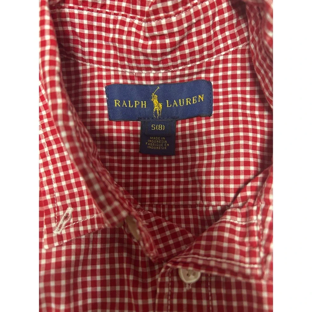 Kids Ralph Lauren‎ Gingham Button Down Shirt Red White Size 8 Short Sleeve